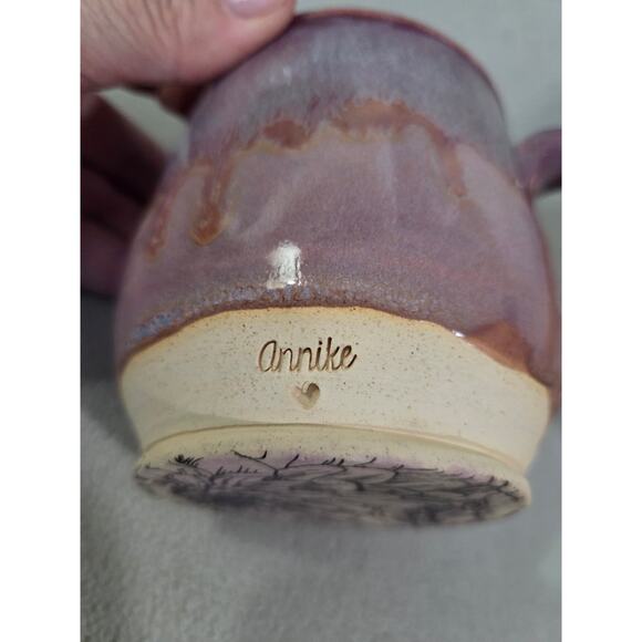 Purple Glaze Pottery Annike MUG Flowers Drawn on Bottom Artistic - Picture 5 of 7